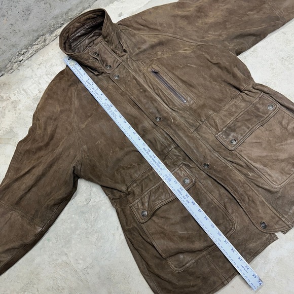 MENS VINTAGE LEATHER JACKET BROWN FULL ZIP COLLAR BUTTON‎ POCKETS STYLE 4328 - Picture 4 of 10